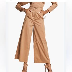Amy Lynn Camel High Waist Wide-Leg Cotton Trousers| S